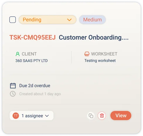Customer onboarding task card