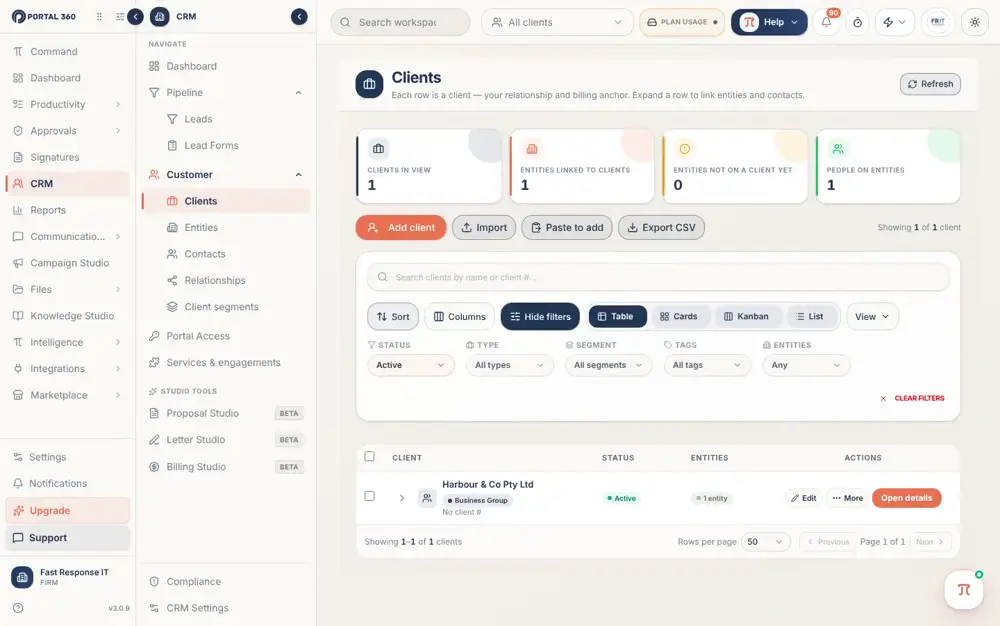 Adding a client in Portal 360