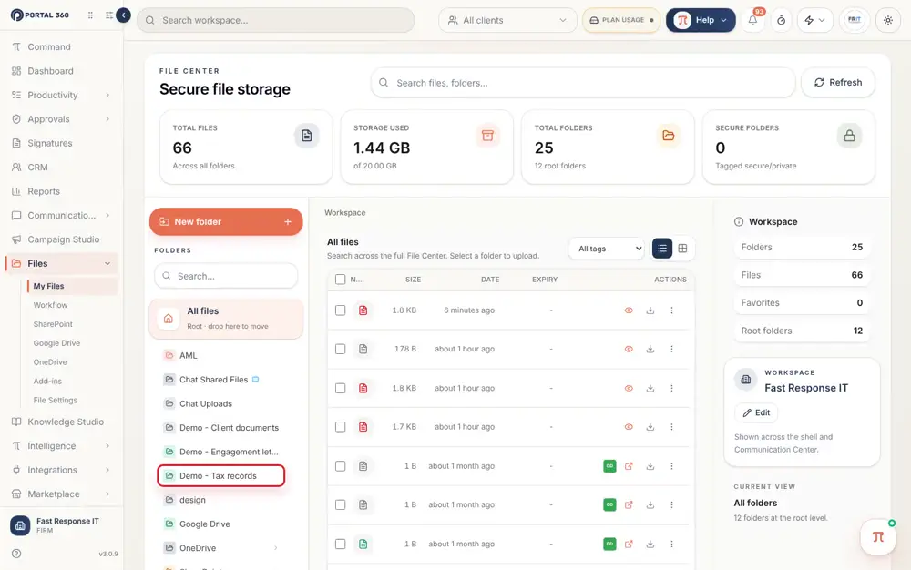 Uploading files to a client folder in Portal 360