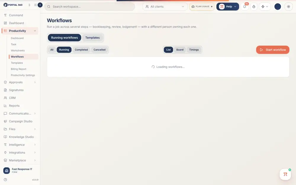 Starting a workflow in Portal 360