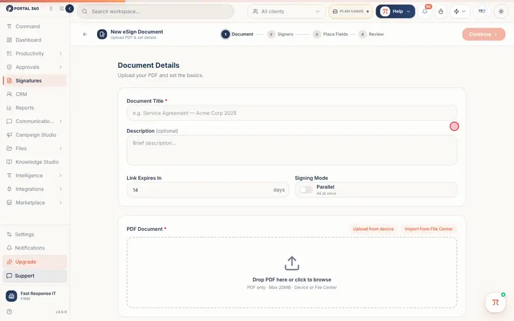 Sending a document for signature in Portal 360